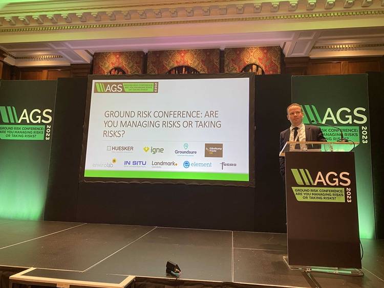 Geraint Williams, ALS PFAS Lead, speaking at the 2023 Association of Geotechnical and Geoenvironmental Specialists (AGS) Ground Risk Conference, where he served as joint chair.  